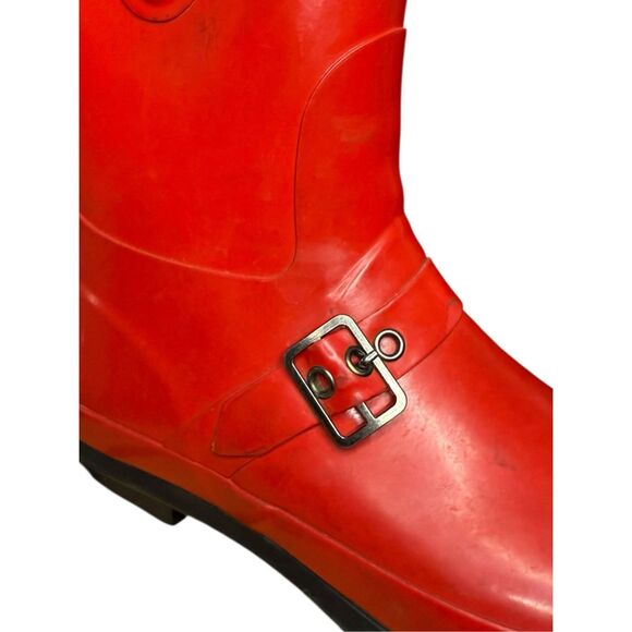 Athletech Women’s 8 Thunder Red Mid Calf Wellie Boot Rubber Rain Snow - Picture 4 of 9